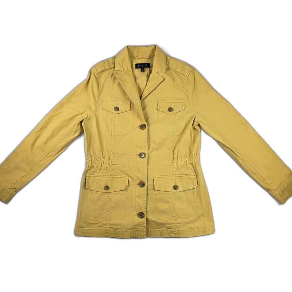 Talbots Stretch Canvas Utility Field Jacket Women's Size S Yellow Cinch Waist